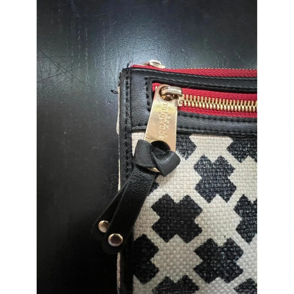 Spartina 449 Wallet‎ Black Cream Geometric Linen Leather Zip Around OS